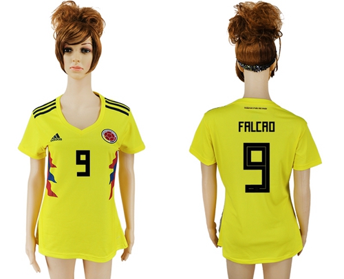 Women's Colombia #9 Falcao Home Soccer Country Jersey - Click Image to Close